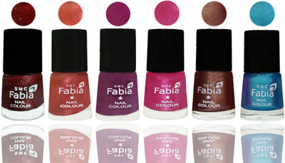 

FABIA 6pcs (6ml each) Glossy Shine Nail Polish Premium Collection for Wedding, Party, Collage Girls 161 Brick Red-Dark Peach-Shock Pink-Pink-Light Coffee-Denim(Pack of 6)