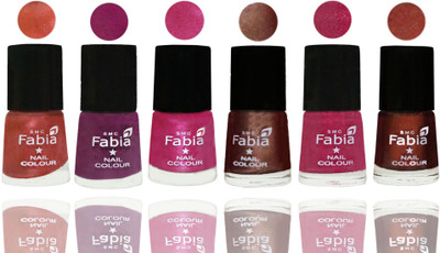 

FABIA 6pcs (6ml each) Glossy Shine Nail Polish Premium Collection for Wedding, Party, Collage Girls 231 Dark Peach-Shock Pink-Pink-Light Coffee-Magenta-Berry(Pack of 6)