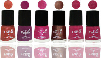 

FABIA 6pcs (6ml each) Glossy Shine Nail Polish Premium Collection for Wedding, Party, Collage Girls 210 Dark Peach-Shock Pink-Pink-Light Coffee-Magenta-Hot Magenta(Pack of 6)