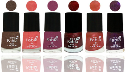 

FABIA 6pcs (6ml each) Glossy Shine Nail Polish Premium Collection for Wedding, Party, Collage Girls 36 Everglade-Light Peach-Dark Cherry Blossom-Brick Red-Dark Peach-Dark Purple(Pack of 6)
