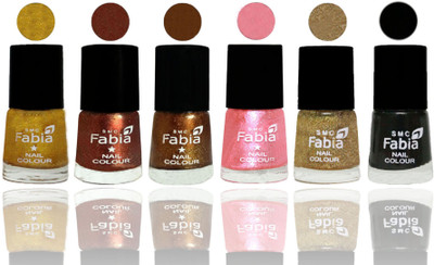 

FABIA 6pcs (6ml each) Glossy Shine Nail Polish Premium Collection for Wedding, Party, Collage Girls 260 Jerry Golden-Light Jerry Coffee-Dark Golden-Jerry Peach-Light Golden-Black(Pack of 6)