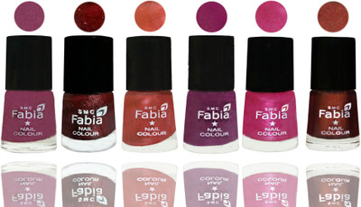 

FABIA 6pcs (6ml each) Glossy Shine Nail Polish Premium Collection for Wedding, Party, Collage Girls 134 Dark Cherry Blossom-Brick Red-Dark Peach-Shock Pink-Pink-Berry(Pack of 6)