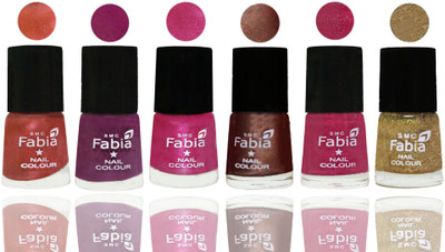 

FABIA 6pcs (6ml each) Glossy Shine Nail Polish Premium Collection for Wedding, Party, Collage Girls 247 Dark Peach-Shock Pink-Pink-Light Coffee-Magenta-Light Golden(Pack of 6)