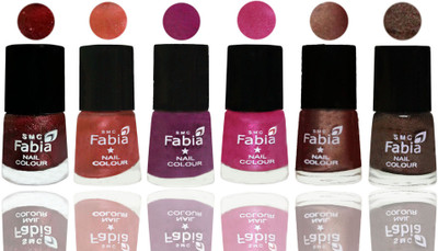 

FABIA 6pcs (6ml each) Glossy Shine Nail Polish Premium Collection for Wedding, Party, Collage Girls 181 Brick Red-Dark Peach-Shock Pink-Pink-Light Coffee-Dark Brown(Pack of 6)