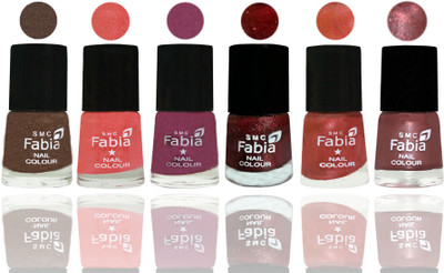 

FABIA 6pcs (6ml each) Glossy Shine Nail Polish Premium Collection for Wedding, Party, Collage Girls 16 Everglade-Light Peach-Dark Cherry Blossom-Brick Red-Dark Peach-Dark Red Chrome(Pack of 6)