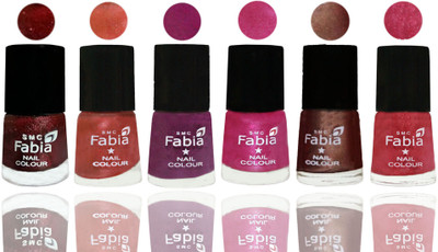 

FABIA 6pcs (6ml each) Glossy Shine Nail Polish Premium Collection for Wedding, Party, Collage Girls 155 Brick Red-Dark Peach-Shock Pink-Pink-Light Coffee-Shock Pink Light(Pack of 6)