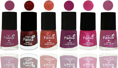 

FABIA 6pcs (6ml each) Glossy Shine Nail Polish Premium Collection for Wedding, Party, Collage Girls 127 Dark Cherry Blossom-Brick Red-Dark Peach-Shock Pink-Pink-Rani(Pack of 6)