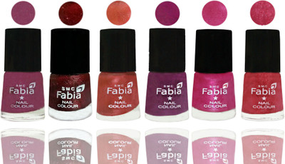 

FABIA 6pcs (6ml each) Glossy Shine Nail Polish Premium Collection for Wedding, Party, Collage Girls 106 Dark Cherry Blossom-Brick Red-Dark Peach-Shock Pink-Pink-Shock Pink Light(Pack of 6)