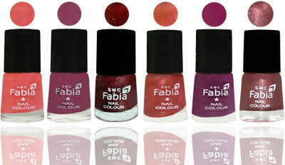 

FABIA 6pcs (6ml each) Glossy Shine Nail Polish Premium Collection for Wedding, Party, Collage Girls 67 Light Peach-Dark Cherry Blossom-Brick Red-Dark Peach-Shock Pink-Dark Red Chrome(Pack of 6)