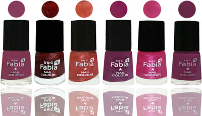 

FABIA 6pcs (6ml each) Glossy Shine Nail Polish Premium Collection for Wedding, Party, Collage Girls 141 Dark Cherry Blossom-Brick Red-Dark Peach-Shock Pink-Pink-Light purple(Pack of 6)