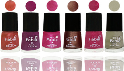 

FABIA 6pcs (6ml each) Glossy Shine Nail Polish Premium Collection for Wedding, Party, Collage Girls 226 Dark Peach-Shock Pink-Pink-Light Coffee-Magenta-Oyster(Pack of 6)