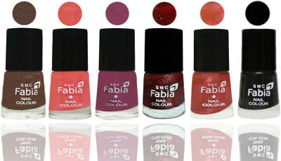 

FABIA 6pcs (6ml each) Glossy Shine Nail Polish Premium Collection for Wedding, Party, Collage Girls 50 Everglade-Light Peach-Dark Cherry Blossom-Brick Red-Dark Peach-Black(Pack of 6)