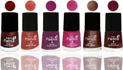 

FABIA 6pcs (6ml each) Glossy Shine Nail Polish Premium Collection for Wedding, Party, Collage Girls 187 Brick Red-Dark Peach-Shock Pink-Pink-Light Coffee-Royal Red(Pack of 6)