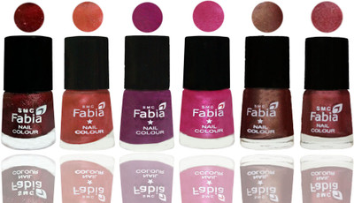 

FABIA 6pcs (6ml each) Glossy Shine Nail Polish Premium Collection for Wedding, Party, Collage Girls 179 Brick Red-Dark Peach-Shock Pink-Pink-Light Coffee-Nude Pink(Pack of 6)