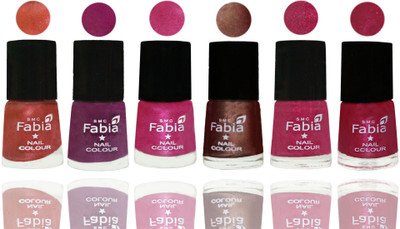 

FABIA 6pcs (6ml each) Glossy Shine Nail Polish Premium Collection for Wedding, Party, Collage Girls 230 Dark Peach-Shock Pink-Pink-Light Coffee-Magenta-Cherry Pink(Pack of 6)