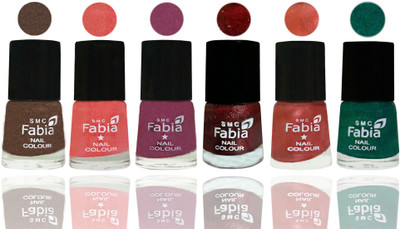

FABIA 6pcs (6ml each) Glossy Shine Nail Polish Premium Collection for Wedding, Party, Collage Girls 42 Everglade-Light Peach-Dark Cherry Blossom-Brick Red-Dark Peach-Green(Pack of 6)