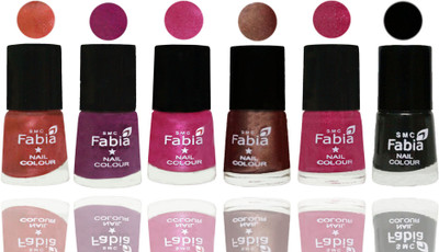 

FABIA 6pcs (6ml each) Glossy Shine Nail Polish Premium Collection for Wedding, Party, Collage Girls 248 Dark Peach-Shock Pink-Pink-Light Coffee-Magenta-Black(Pack of 6)