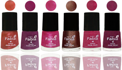 

FABIA 6pcs (6ml each) Glossy Shine Nail Polish Premium Collection for Wedding, Party, Collage Girls 207 Dark Peach-Shock Pink-Pink-Light Coffee-Magenta-Cherry Blossom(Pack of 6)
