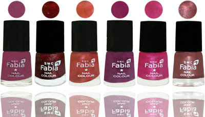 

FABIA 6pcs (6ml each) Glossy Shine Nail Polish Premium Collection for Wedding, Party, Collage Girls 117 Dark Cherry Blossom-Brick Red-Dark Peach-Shock Pink-Pink-Dark Red Chrome(Pack of 6)