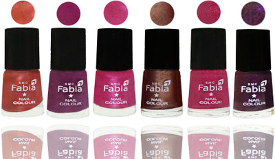 

FABIA 6pcs (6ml each) Glossy Shine Nail Polish Premium Collection for Wedding, Party, Collage Girls 234 Dark Peach-Shock Pink-Pink-Light Coffee-Magenta-Dark Purple(Pack of 6)