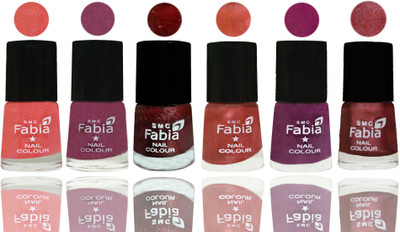 

FABIA 6pcs (6ml each) Glossy Shine Nail Polish Premium Collection for Wedding, Party, Collage Girls 80 Light Peach-Dark Cherry Blossom-Brick Red-Dark Peach-Shock Pink-Nude Pink(Pack of 6)