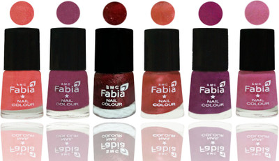 

FABIA 6pcs (6ml each) Glossy Shine Nail Polish Premium Collection for Wedding, Party, Collage Girls 71 Light Peach-Dark Cherry Blossom-Brick Red-Dark Peach-Shock Pink-Light Plum(Pack of 6)