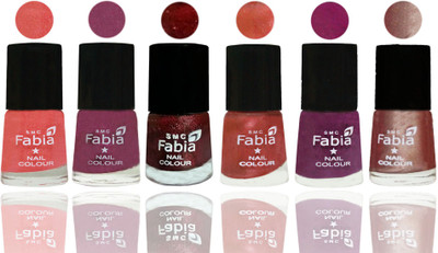 

FABIA 6pcs (6ml each) Glossy Shine Nail Polish Premium Collection for Wedding, Party, Collage Girls 57 Light Peach-Dark Cherry Blossom-Brick Red-Dark Peach-Shock Pink-Light Nude(Pack of 6)