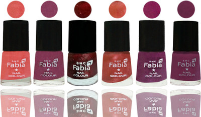 

FABIA 6pcs (6ml each) Glossy Shine Nail Polish Premium Collection for Wedding, Party, Collage Girls 91 Light Peach-Dark Cherry Blossom-Brick Red-Dark Peach-Shock Pink-Light purple(Pack of 6)