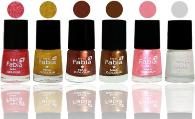 

FABIA 6pcs (6ml each) Glossy Shine Nail Polish Premium Collection for Wedding, Party, Collage Girls 259 Jerry Pink-Jerry Golden-Light Jerry Coffee-Dark Golden-Jerry Peach-Top Coat(Pack of 6)