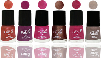 

FABIA 6pcs (6ml each) Glossy Shine Nail Polish Premium Collection for Wedding, Party, Collage Girls 212 Dark Peach-Shock Pink-Pink-Light Coffee-Magenta-Light Beige(Pack of 6)