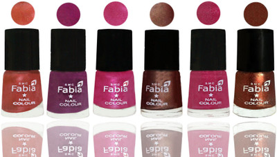 

FABIA 6pcs (6ml each) Glossy Shine Nail Polish Premium Collection for Wedding, Party, Collage Girls 244 Dark Peach-Shock Pink-Pink-Light Coffee-Magenta-Light Jerry Coffee(Pack of 6)