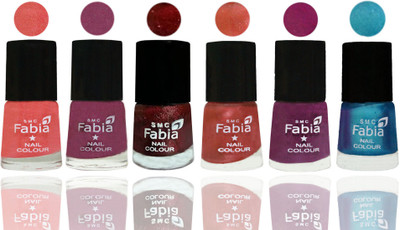 

FABIA 6pcs (6ml each) Glossy Shine Nail Polish Premium Collection for Wedding, Party, Collage Girls 62 Light Peach-Dark Cherry Blossom-Brick Red-Dark Peach-Shock Pink-Denim(Pack of 6)