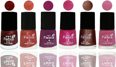 

FABIA 6pcs (6ml each) Glossy Shine Nail Polish Premium Collection for Wedding, Party, Collage Girls 170 Brick Red-Dark Peach-Shock Pink-Pink-Light Coffee-Light Plum(Pack of 6)