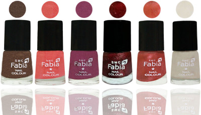 

FABIA 6pcs (6ml each) Glossy Shine Nail Polish Premium Collection for Wedding, Party, Collage Girls 23 Everglade-Light Peach-Dark Cherry Blossom-Brick Red-Dark Peach-Light Cream(Pack of 6)