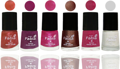 

FABIA 6pcs (6ml each) Glossy Shine Nail Polish Premium Collection for Wedding, Party, Collage Girls 249 Dark Peach-Shock Pink-Pink-Light Coffee-Magenta-White(Pack of 6)