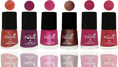 

FABIA 6pcs (6ml each) Glossy Shine Nail Polish Premium Collection for Wedding, Party, Collage Girls 203 Dark Peach-Shock Pink-Pink-Light Coffee-Magenta-Shock Pink Light(Pack of 6)