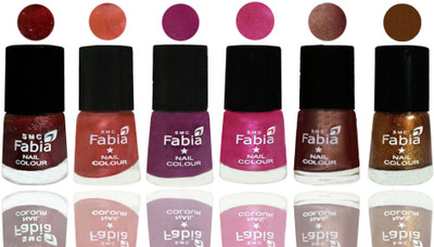

FABIA 6pcs (6ml each) Glossy Shine Nail Polish Premium Collection for Wedding, Party, Collage Girls 197 Brick Red-Dark Peach-Shock Pink-Pink-Light Coffee-Dark Golden(Pack of 6)