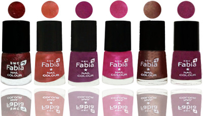 

FABIA 6pcs (6ml each) Glossy Shine Nail Polish Premium Collection for Wedding, Party, Collage Girls 159 Brick Red-Dark Peach-Shock Pink-Pink-Light Coffee-Cherry Blossom(Pack of 6)