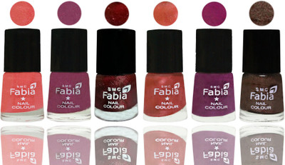 

FABIA 6pcs (6ml each) Glossy Shine Nail Polish Premium Collection for Wedding, Party, Collage Girls 82 Light Peach-Dark Cherry Blossom-Brick Red-Dark Peach-Shock Pink-Dark Brown(Pack of 6)