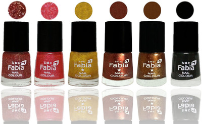 

FABIA 6pcs (6ml each) Glossy Shine Nail Polish Premium Collection for Wedding, Party, Collage Girls 253 Jerry Wine-Jerry Pink-Jerry Golden-Light Jerry Coffee-Dark Golden-Black(Pack of 6)