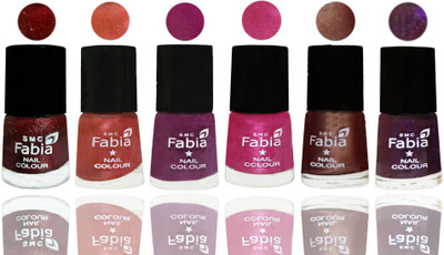 

FABIA 6pcs (6ml each) Glossy Shine Nail Polish Premium Collection for Wedding, Party, Collage Girls 186 Brick Red-Dark Peach-Shock Pink-Pink-Light Coffee-Dark Purple(Pack of 6)