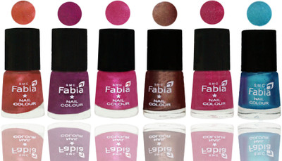

FABIA 6pcs (6ml each) Glossy Shine Nail Polish Premium Collection for Wedding, Party, Collage Girls 209 Dark Peach-Shock Pink-Pink-Light Coffee-Magenta-Denim(Pack of 6)