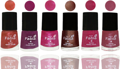 

FABIA 6pcs (6ml each) Glossy Shine Nail Polish Premium Collection for Wedding, Party, Collage Girls 225 Dark Peach-Shock Pink-Pink-Light Coffee-Magenta-Pink Maroonish(Pack of 6)