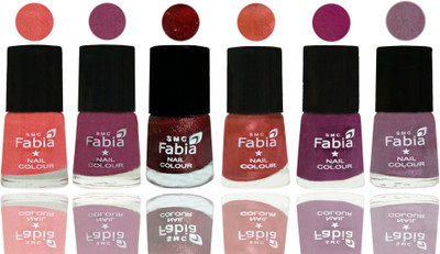 

FABIA 6pcs (6ml each) Glossy Shine Nail Polish Premium Collection for Wedding, Party, Collage Girls 76 Light Peach-Dark Cherry Blossom-Brick Red-Dark Peach-Shock Pink-Light Violet(Pack of 6)