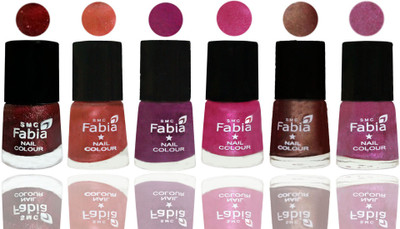 

FABIA 6pcs (6ml each) Glossy Shine Nail Polish Premium Collection for Wedding, Party, Collage Girls 176 Brick Red-Dark Peach-Shock Pink-Pink-Light Coffee-Rani(Pack of 6)