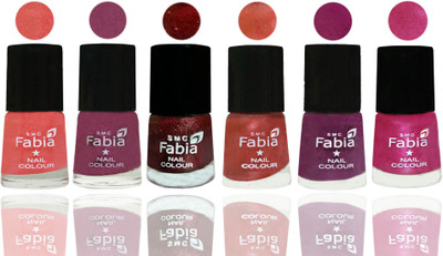 

FABIA 6pcs (6ml each) Glossy Shine Nail Polish Premium Collection for Wedding, Party, Collage Girls 53 Light Peach-Dark Cherry Blossom-Brick Red-Dark Peach-Shock Pink-Pink(Pack of 6)
