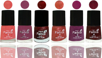 

FABIA 6pcs (6ml each) Glossy Shine Nail Polish Premium Collection for Wedding, Party, Collage Girls 88 Light Peach-Dark Cherry Blossom-Brick Red-Dark Peach-Shock Pink-Royal Red(Pack of 6)