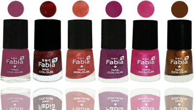 

FABIA 6pcs (6ml each) Glossy Shine Nail Polish Premium Collection for Wedding, Party, Collage Girls 148 Dark Cherry Blossom-Brick Red-Dark Peach-Shock Pink-Pink-Dark Golden(Pack of 6)