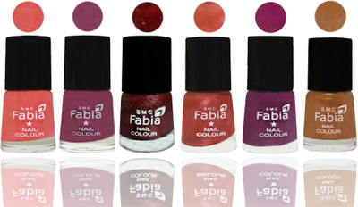 

FABIA 6pcs (6ml each) Glossy Shine Nail Polish Premium Collection for Wedding, Party, Collage Girls 70 Light Peach-Dark Cherry Blossom-Brick Red-Dark Peach-Shock Pink-Golden(Pack of 6)