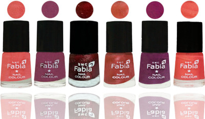 

FABIA 6pcs (6ml each) Glossy Shine Nail Polish Premium Collection for Wedding, Party, Collage Girls 68 Light Peach-Dark Cherry Blossom-Brick Red-Dark Peach-Shock Pink-Peach(Pack of 6)